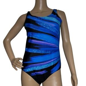 Blue and black one piece bathing suit woman's medium NWOT
